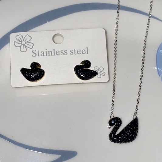 Beautiful Black Swan Crystal Necklace Set with Earrings - Premium Swarovski Duck Necklace for Girls 🦢💎